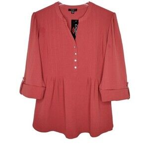 NWT Cocomo Plus Size 3X Dark Orange Pintuck 3/4 Sleeve Top